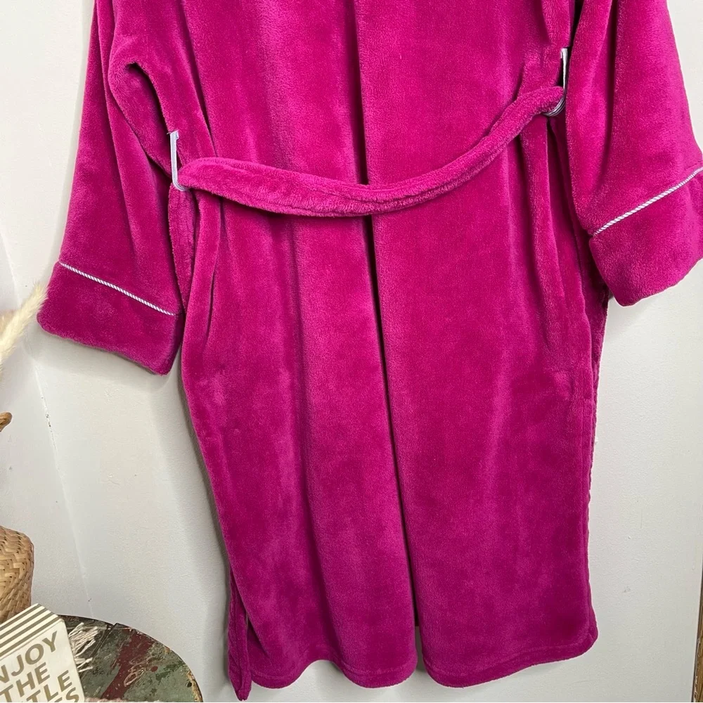 TOMMY HILFIGER Hot Pink Robe Fleece Embroidered Logo Size L/XL Preppy
